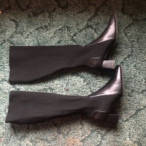 Black Ribbed Knee-High Boots